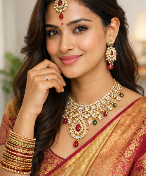 Woman wearing grand jewellery set